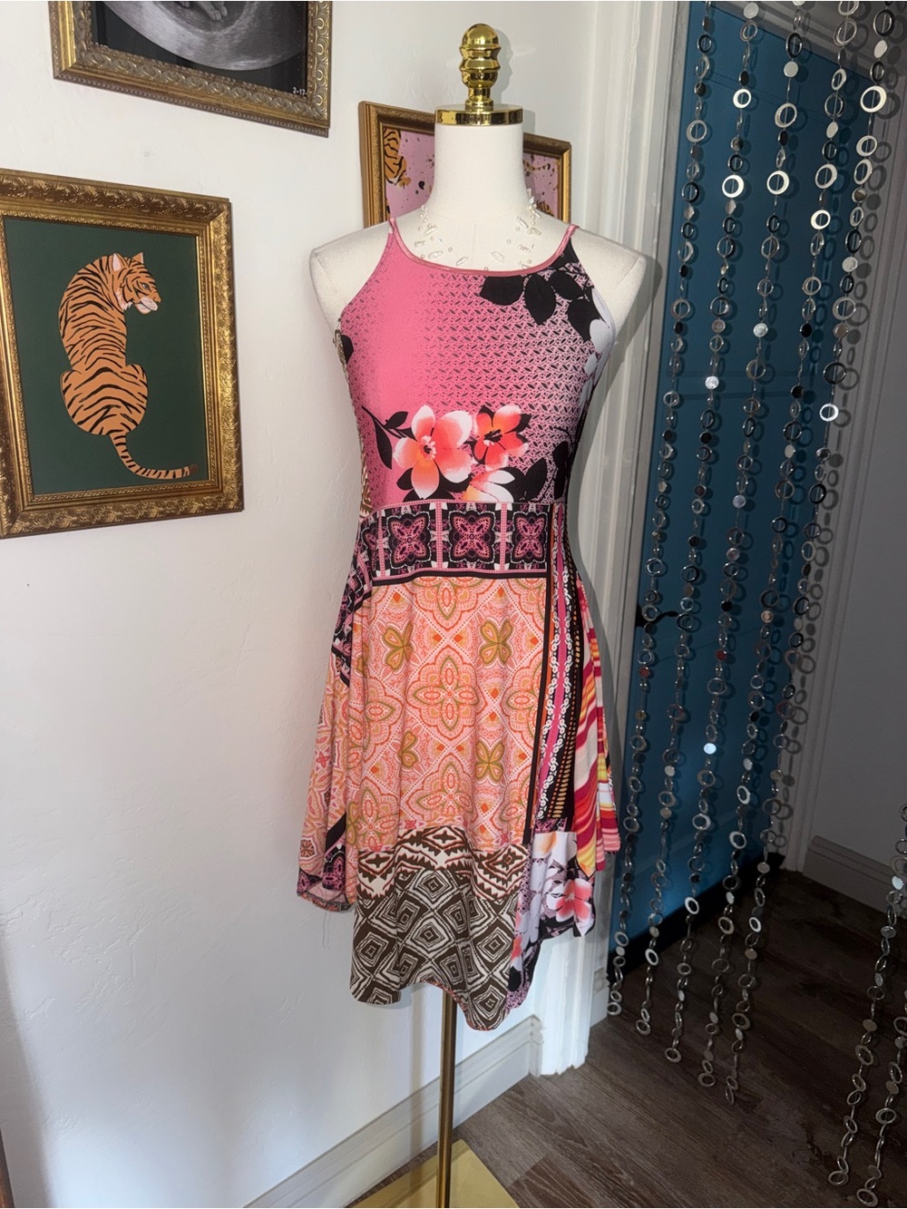 Vintage Y2K Floral Patchwork Dress in Pink